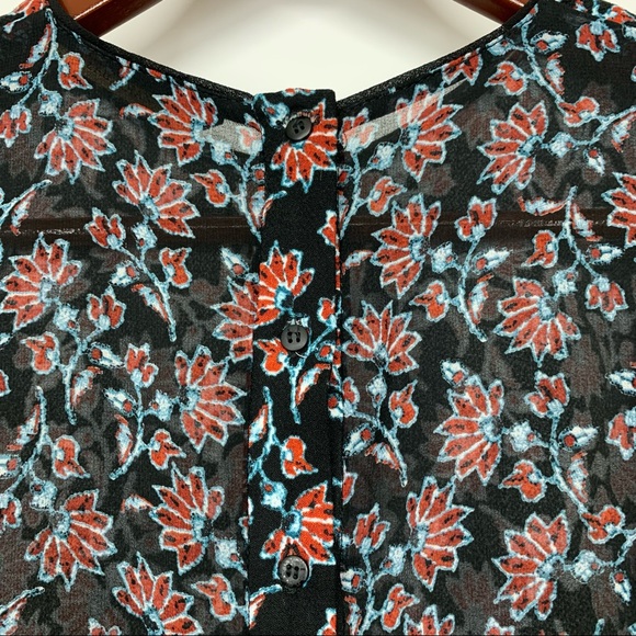 Zara Dark Floral Sheer Long Sleeve Blouse High Crewneck Button Down Back Size M - Picture 8 of 15